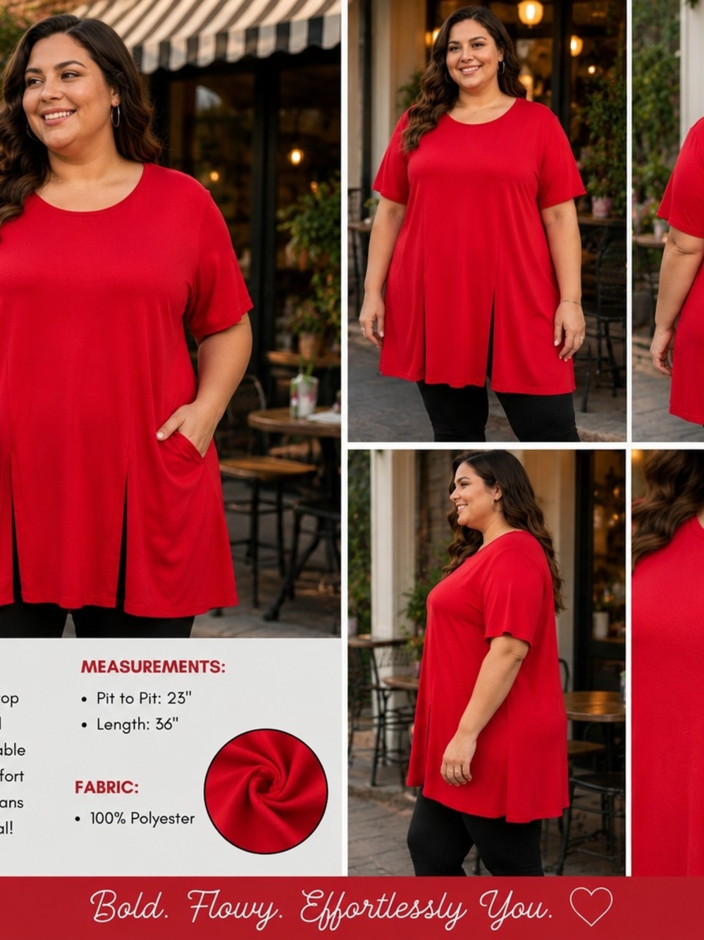P65 Red Plus Size Flowy Tunic Top – Size 2XL